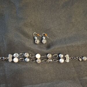 Brighton Vintage Silver and Pearl Bracelet And Earring Set From Contempo Chic